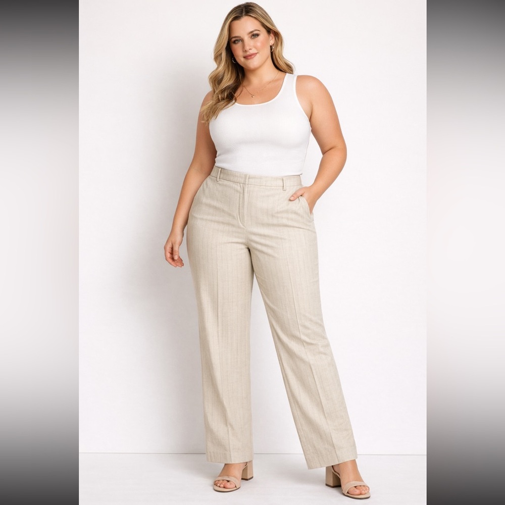 Isaac Mizrahi Cream Pinstripe Dress Pants - Size 12